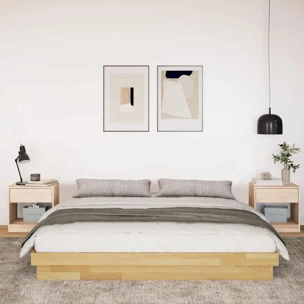 Bed Frame Solid Oak Wood Low Floor 180x200 cm Slatted Base