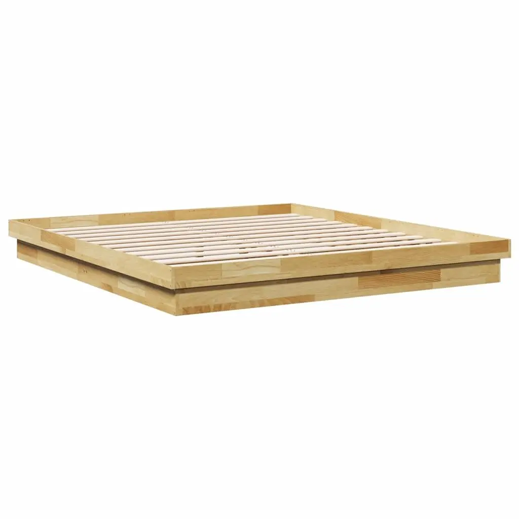 Bed Frame Solid Oak Wood Low Floor 180x200 cm Slatted Base