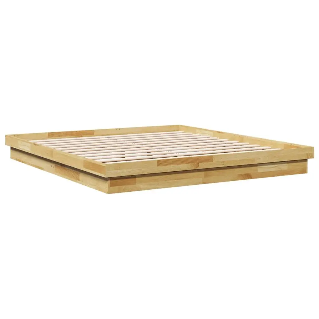 Bed Frame Solid Oak Wood Low Floor 180x200 cm Slatted Base