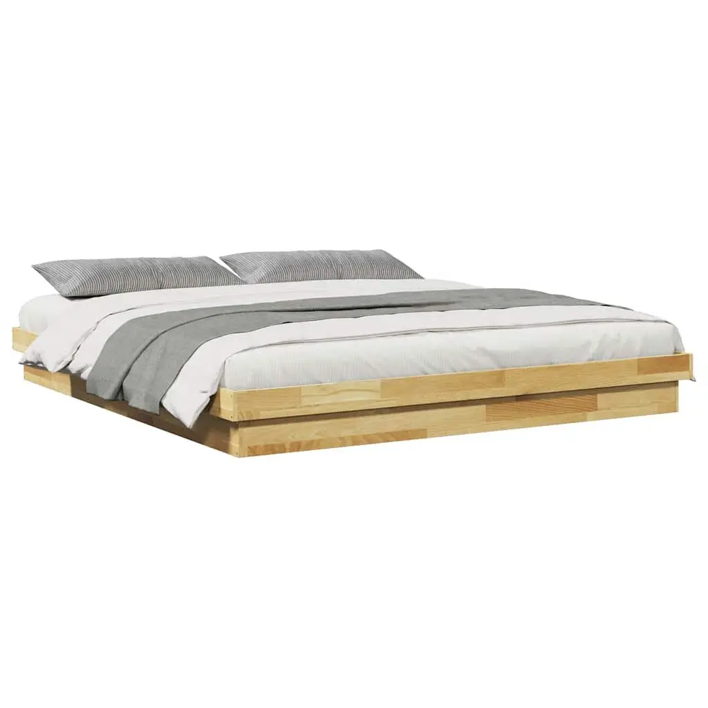 Bed Frame Solid Oak Wood Low Floor 180x200 cm Slatted Base