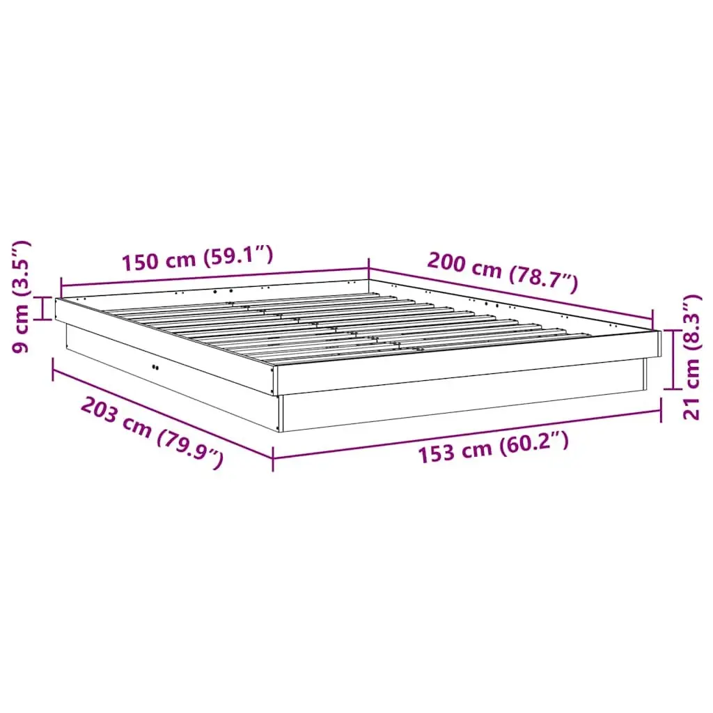 Bed Frame Low Floor 150x200 cm Solid Wood Oak Slatted Base