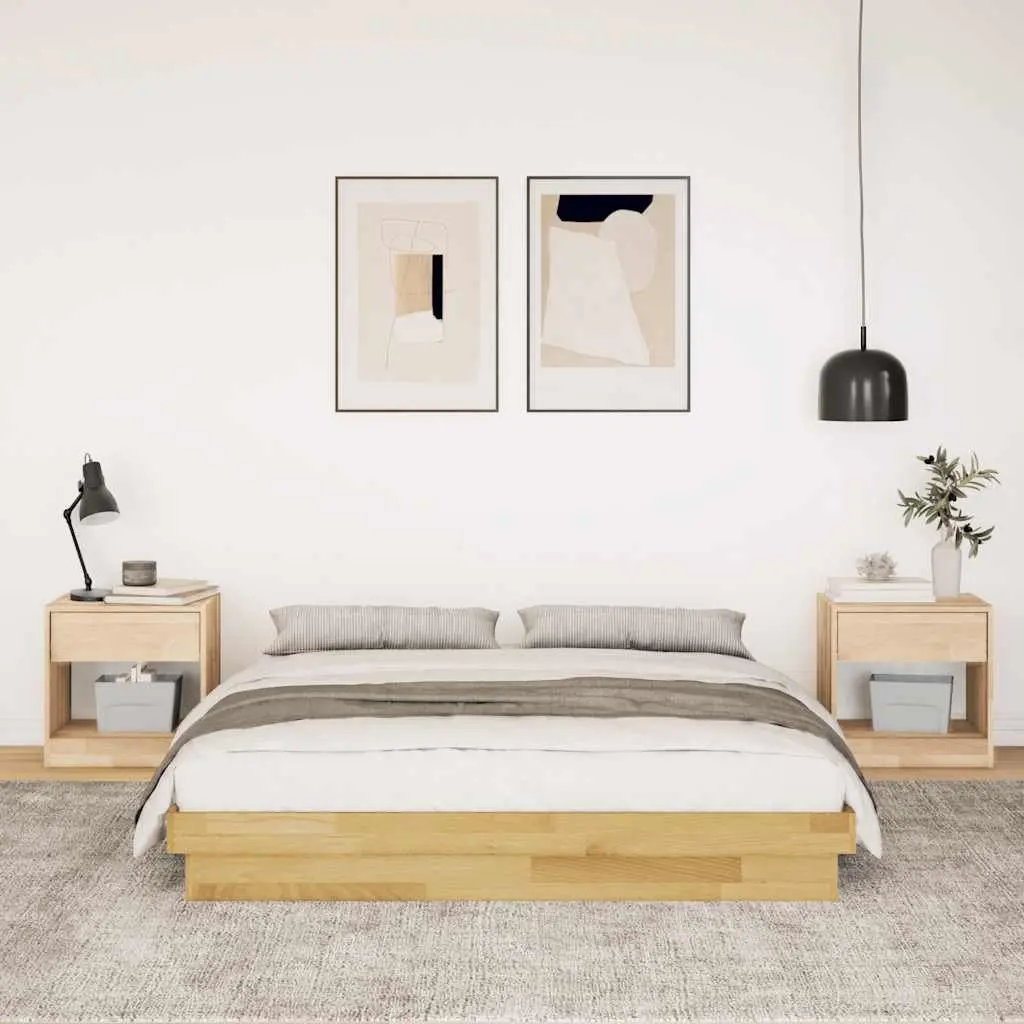 Bed Frame Low Floor 150x200 cm Solid Wood Oak Slatted Base