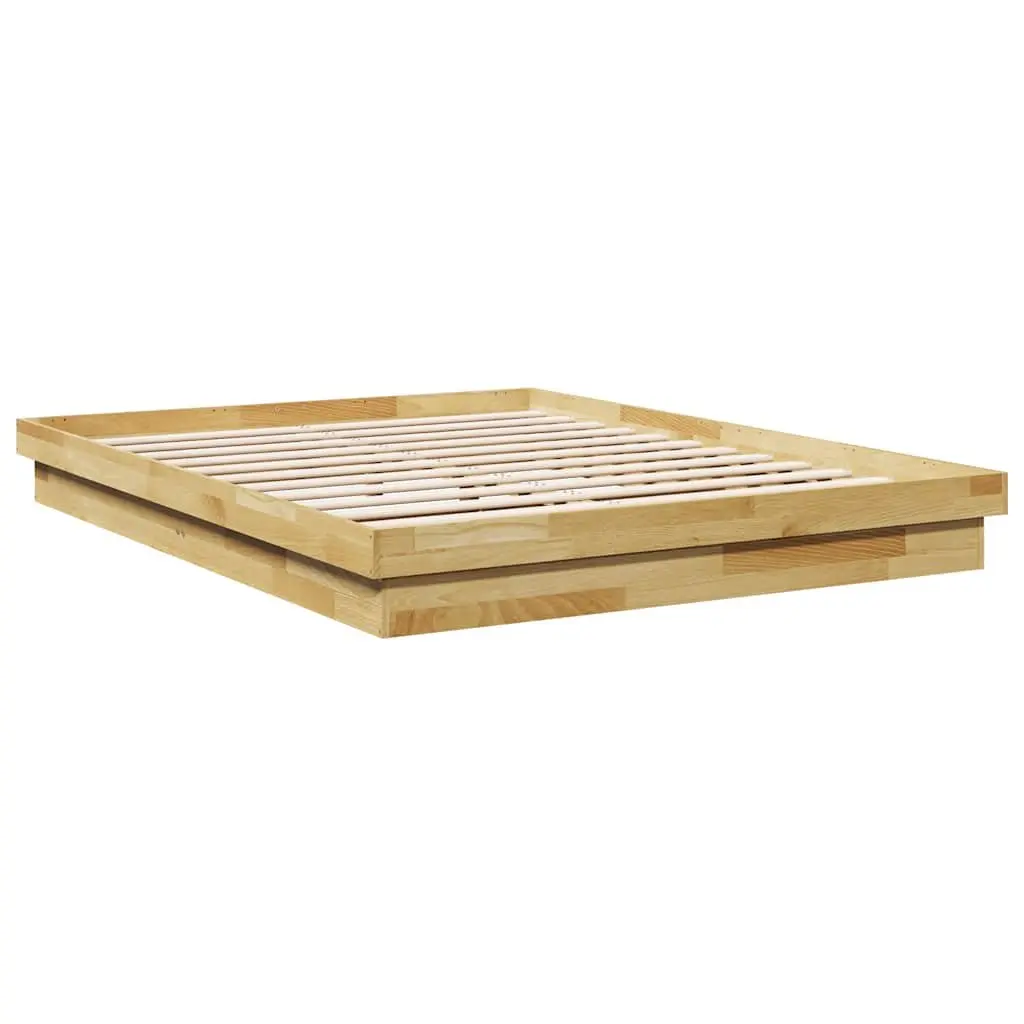 Bed Frame Low Floor 150x200 cm Solid Wood Oak Slatted Base