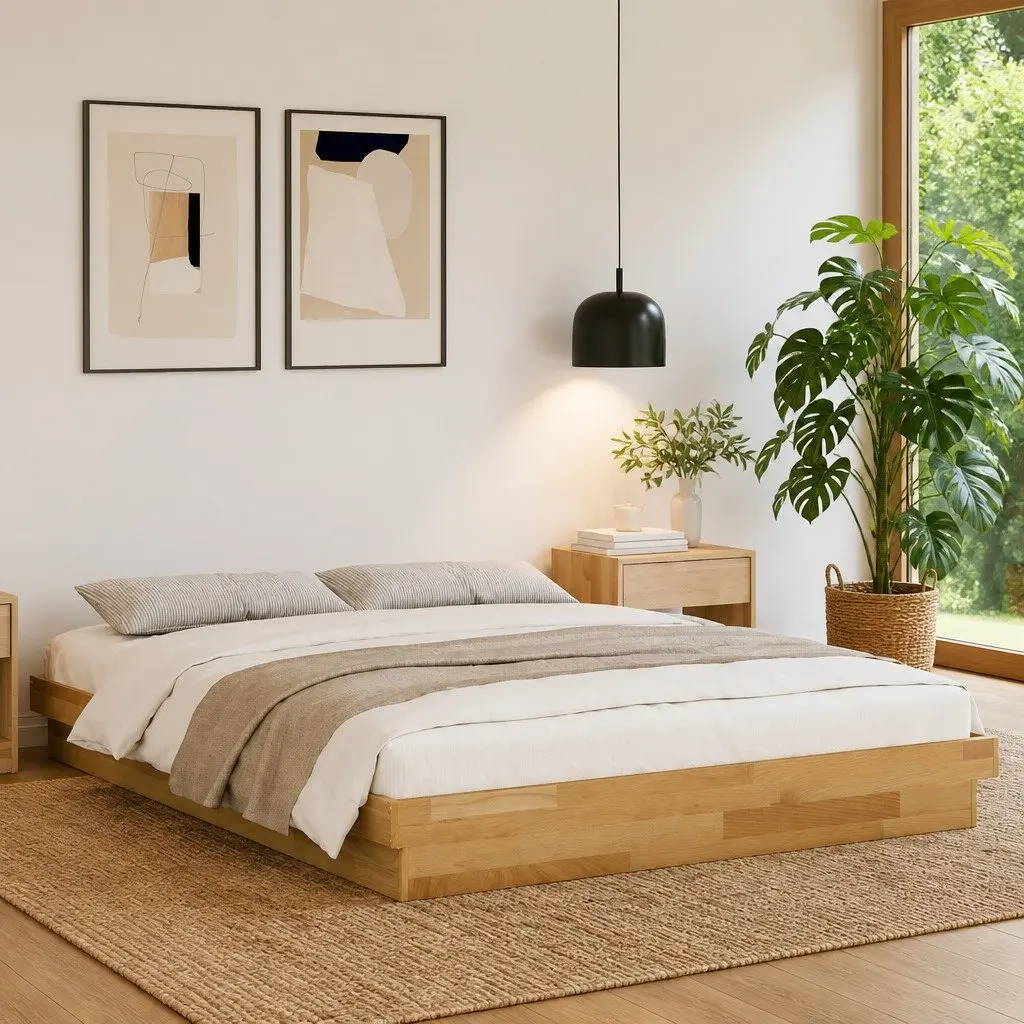 Children's Low Floor Bed Frame 135x190 cm in Solid Oak