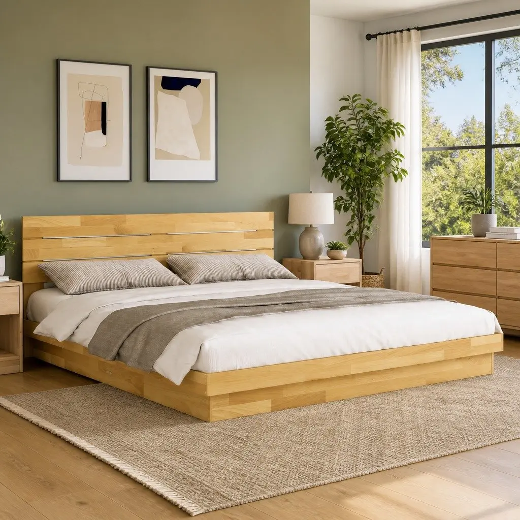 Solid Wood Bed Frame Low Platform 180x200 cm Oak Wood