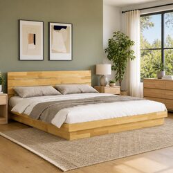 Cozy Solid Oak Bed Frame with Headboard 180x200 cm