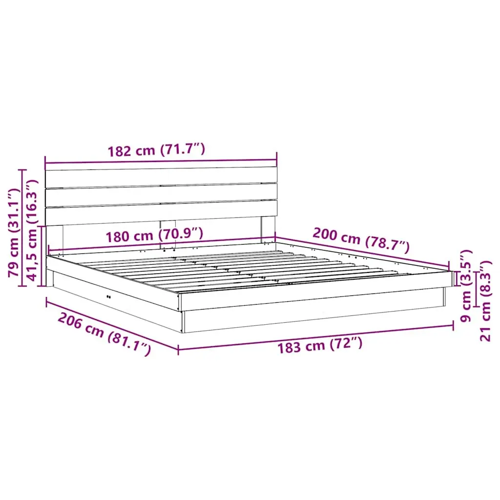 Solid Wood Bed Frame Low Platform 180x200 cm Oak Wood
