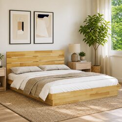 Solid Oak Bed Frame with Headboard 150x200 cm Low Floor