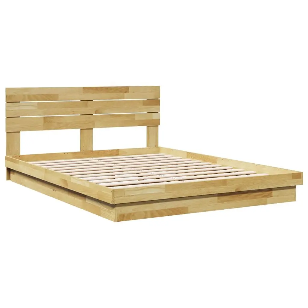 Solid Wood Bed Frame with Headboard 150x200 cm Low Floor Design Slatted Base