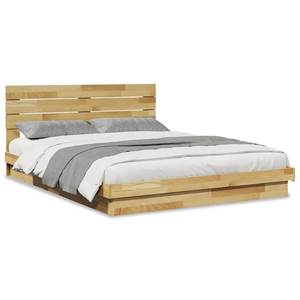 Solid Wood Bed Frame with Headboard 135x190 cm Slatted Base Low Design Brown