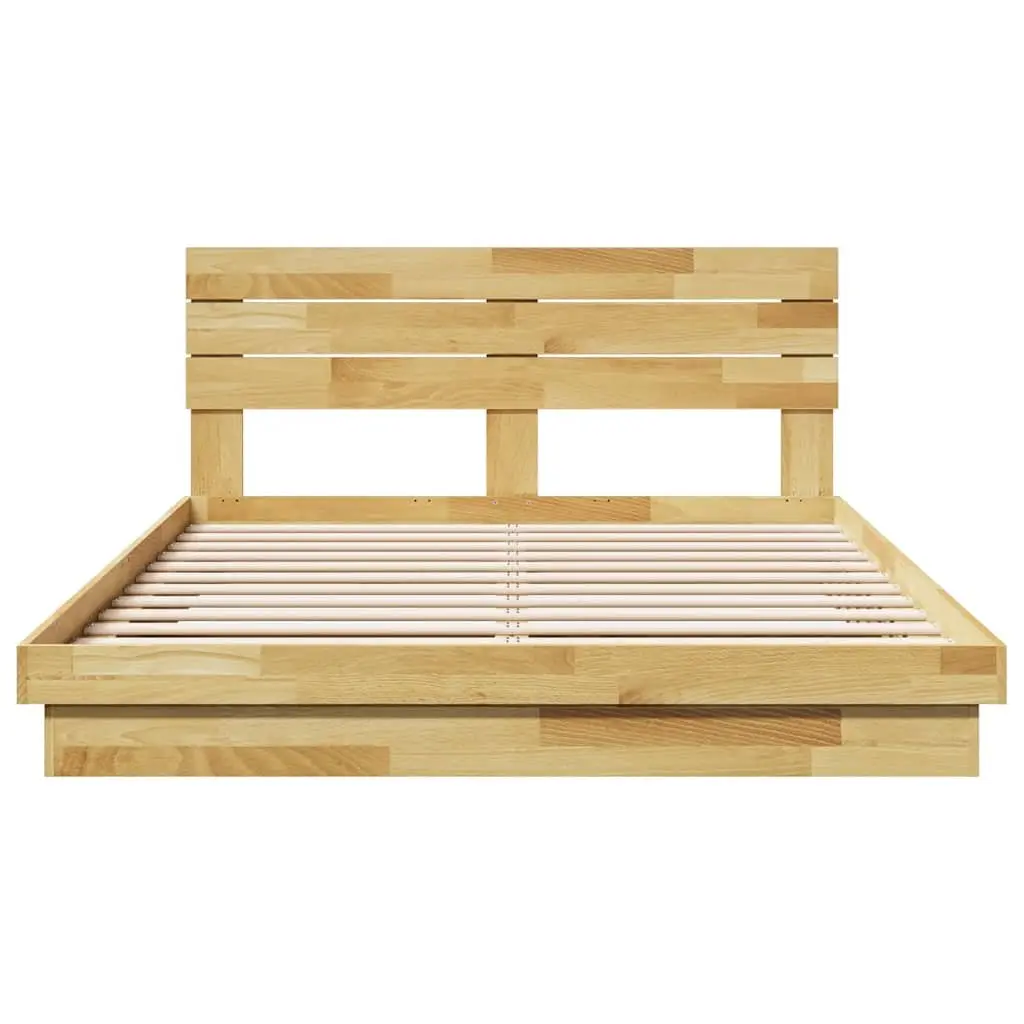 Solid Wood Bed Frame with Headboard 135x190 cm Slatted Base Low Design Brown