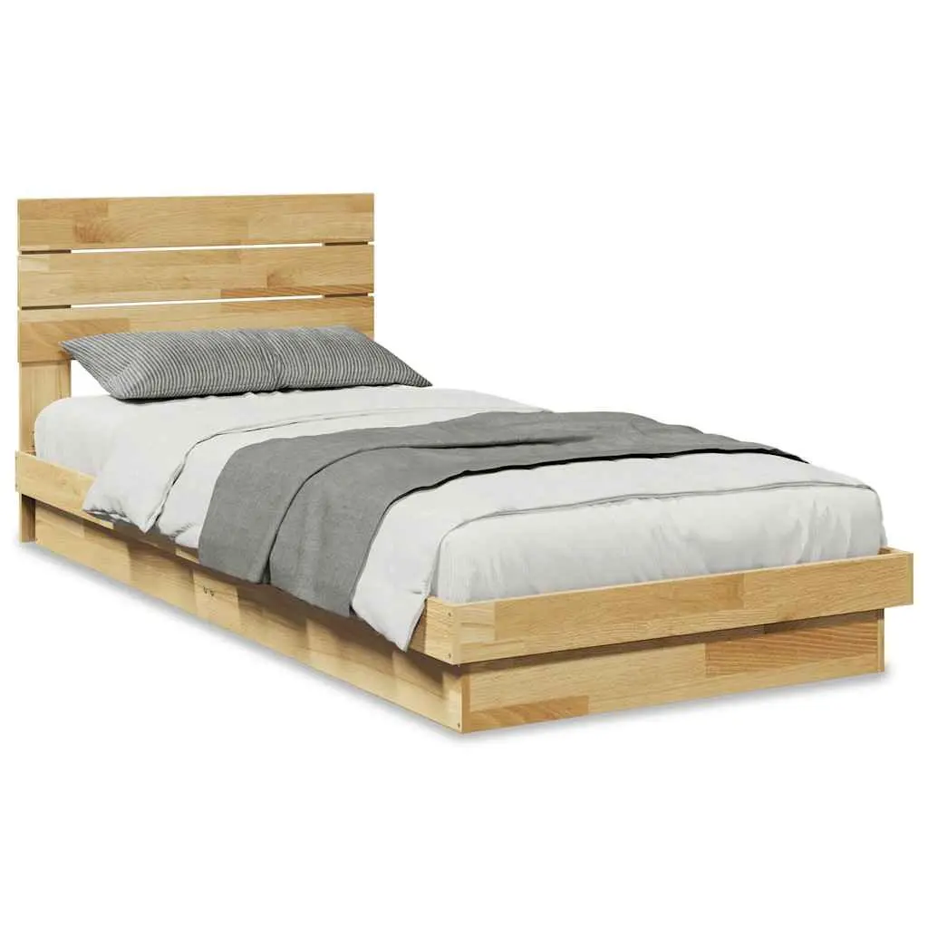 Solid Wood Oak Bed Frame Low Floor 90x190 cm with Headboard Slatted Base