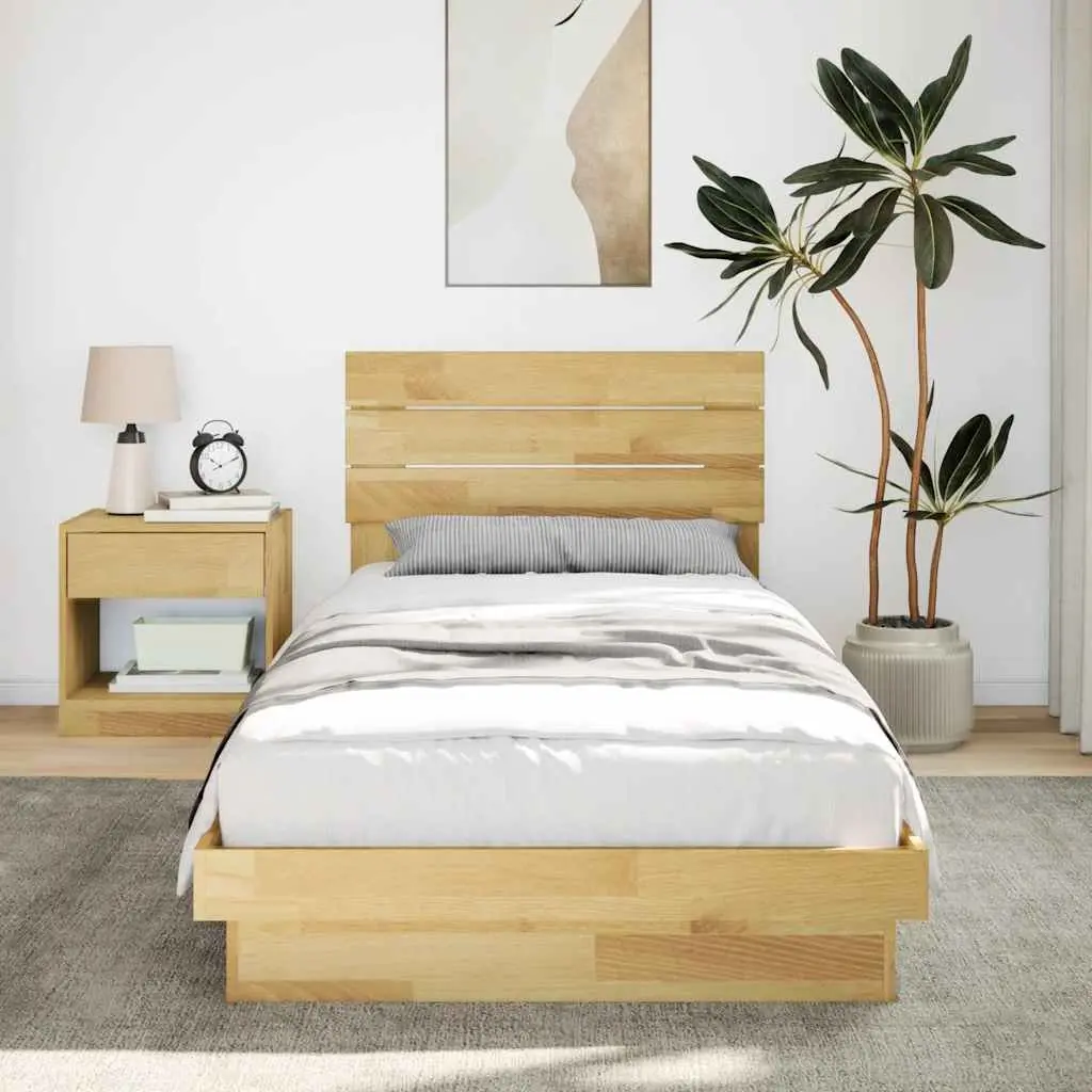 Solid Wood Oak Bed Frame Low Floor 90x190 cm with Headboard Slatted Base