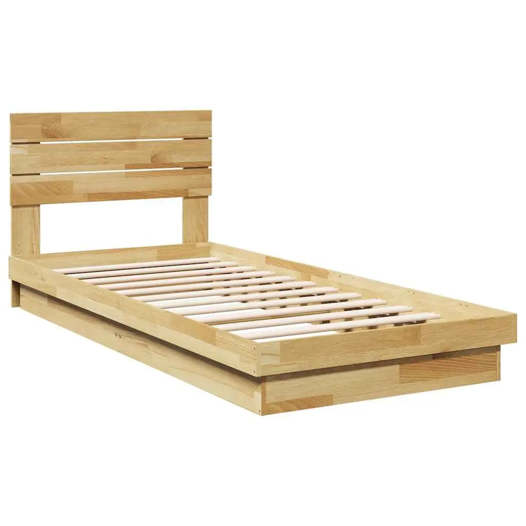 Solid Wood Oak Bed Frame Low Floor 90x190 cm with Headboard Slatted Base