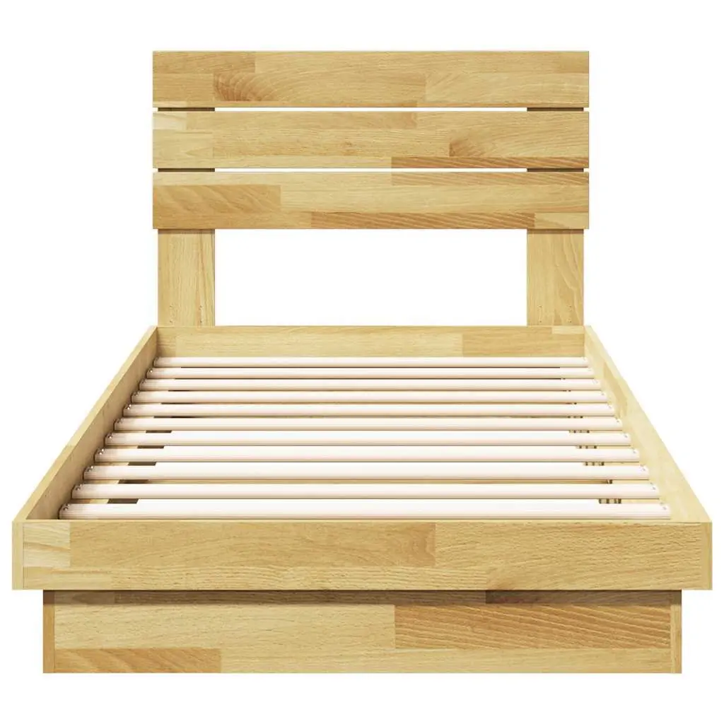 Solid Wood Oak Bed Frame Low Floor 90x190 cm with Headboard Slatted Base