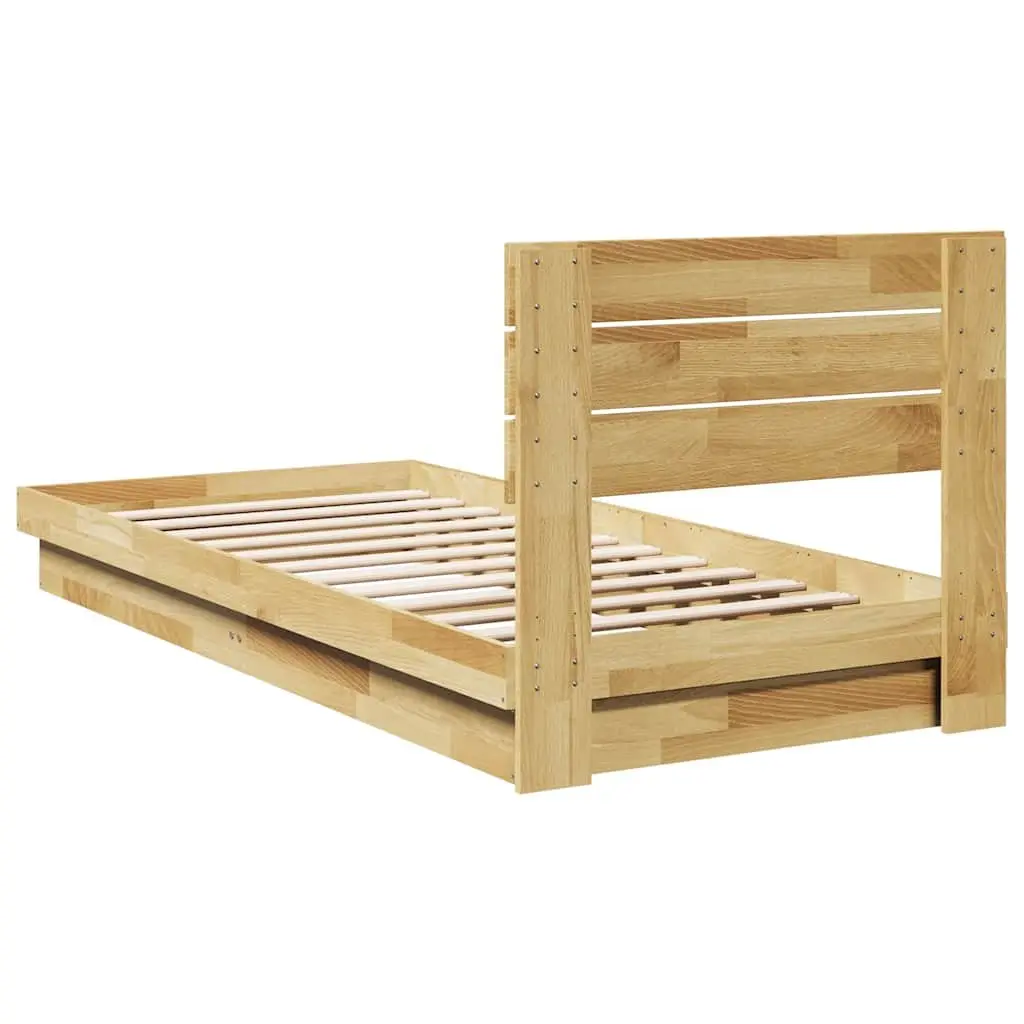 Solid Wood Oak Bed Frame Low Floor 90x190 cm with Headboard Slatted Base