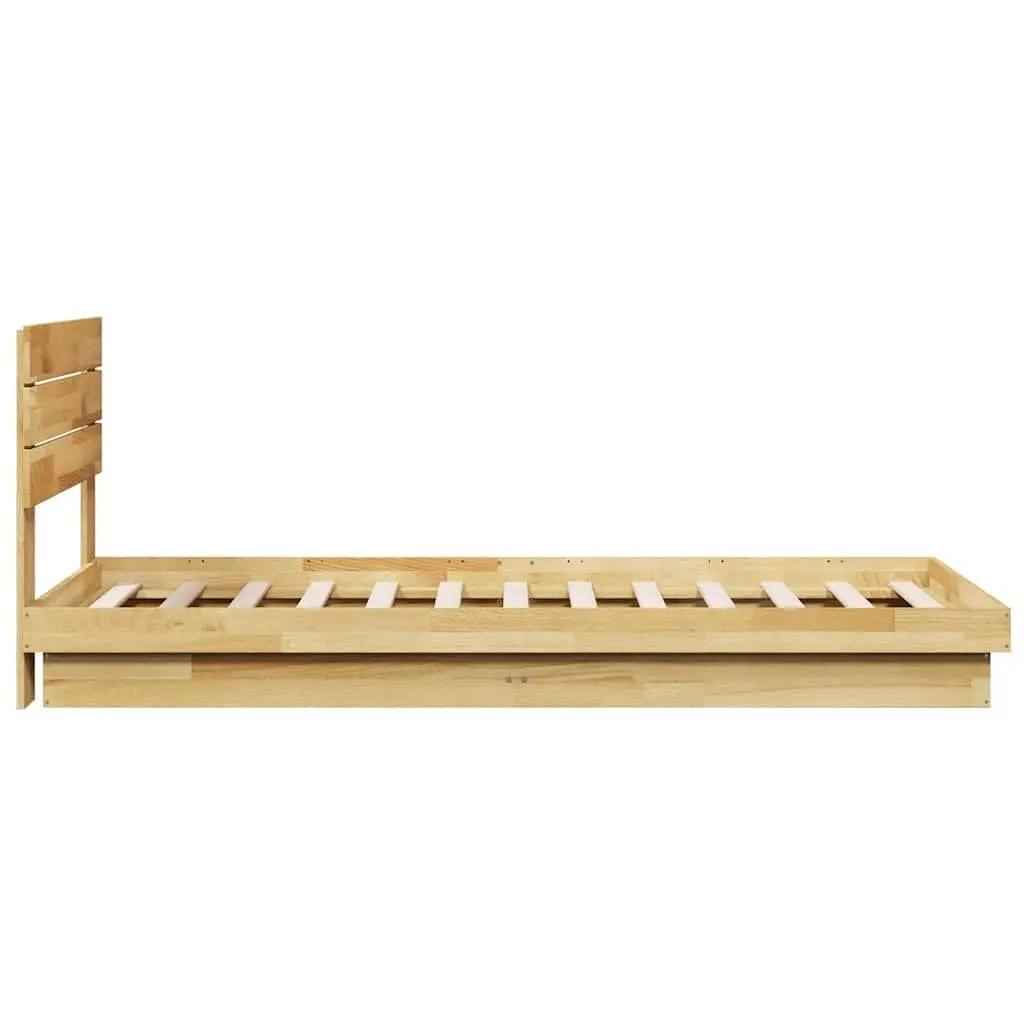 Solid Wood Oak Bed Frame Low Floor 90x190 cm with Headboard Slatted Base