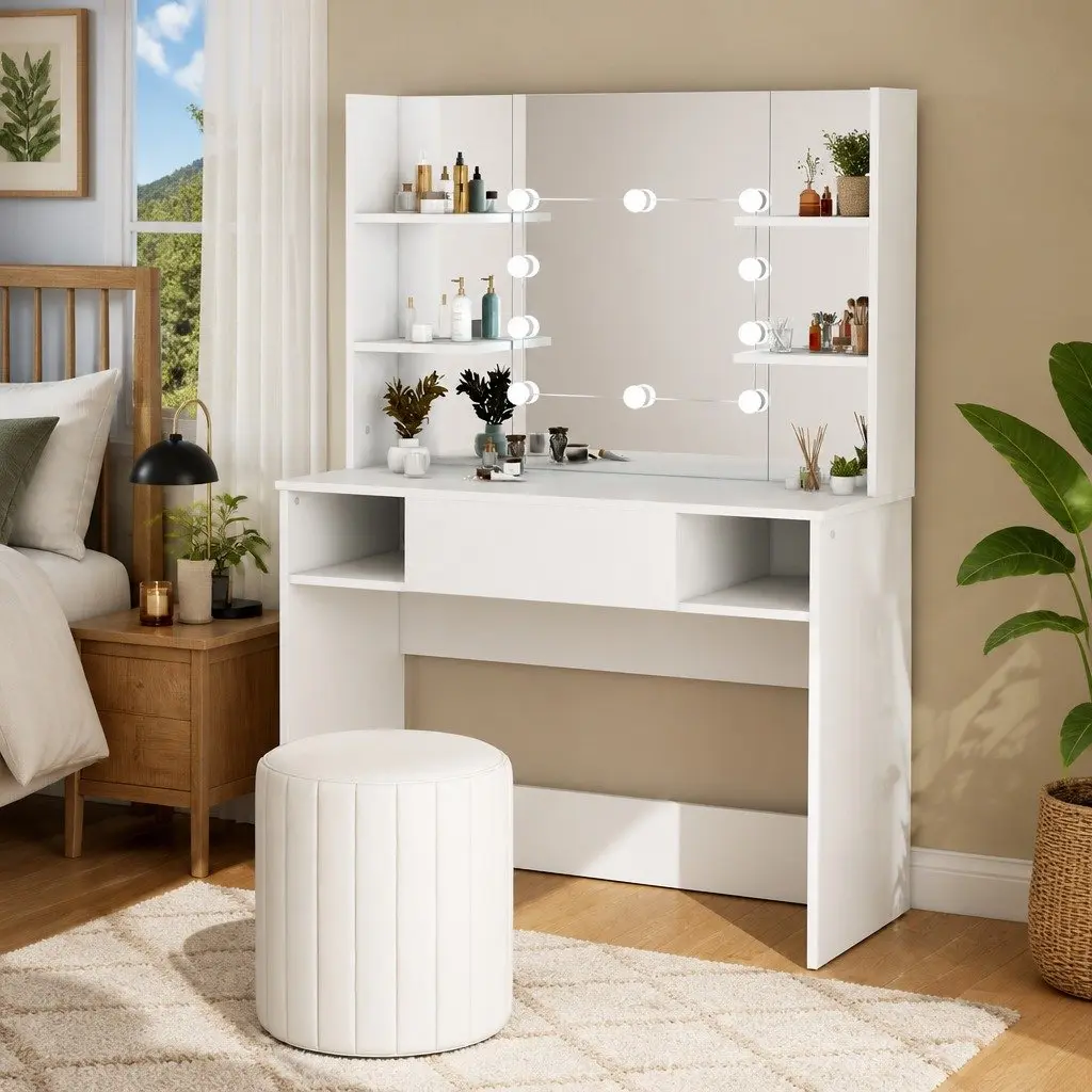 White Makeup Dressing Table with LED Mirror