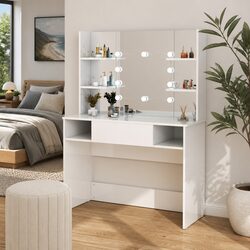 White Makeup Vanity Table with LED Mirror for Bedroom