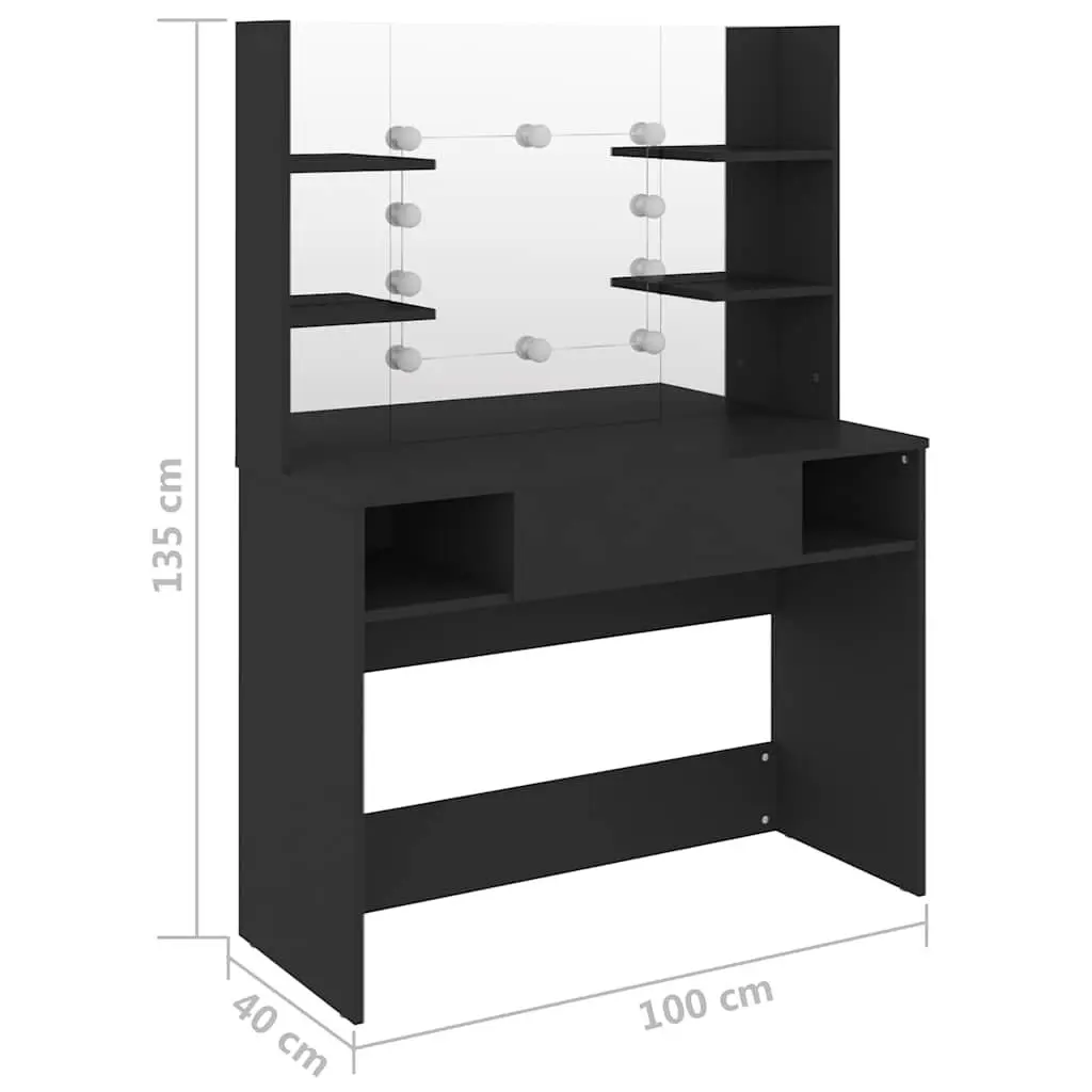 Black Vanity Table with LED Mirror Lighting