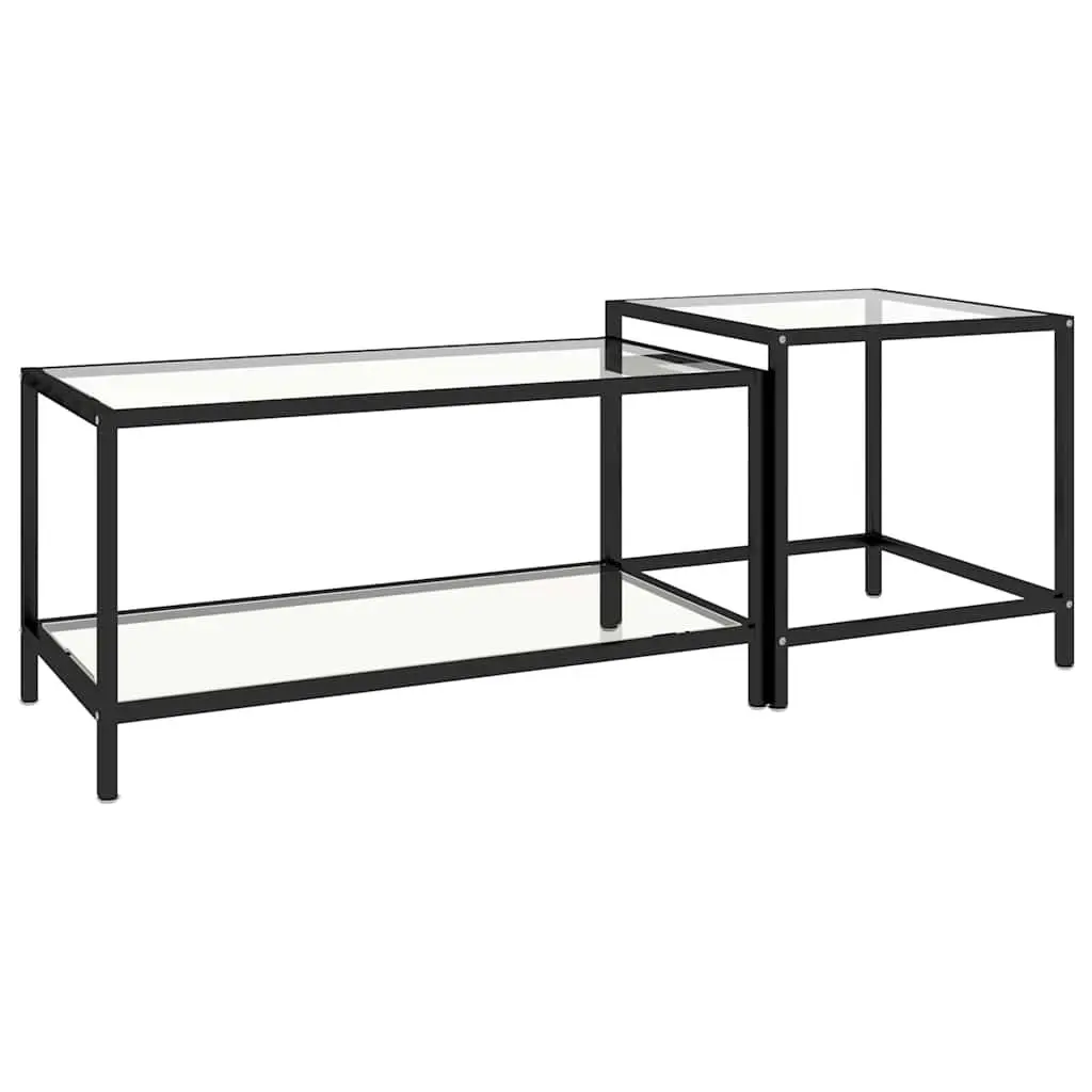 Tempered Glass Tea Tables Set of 2 Transparent Side End Coffee Accent Furniture