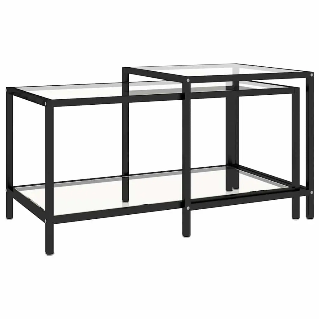 Tempered Glass Tea Tables Set of 2 Transparent Side End Coffee Accent Furniture