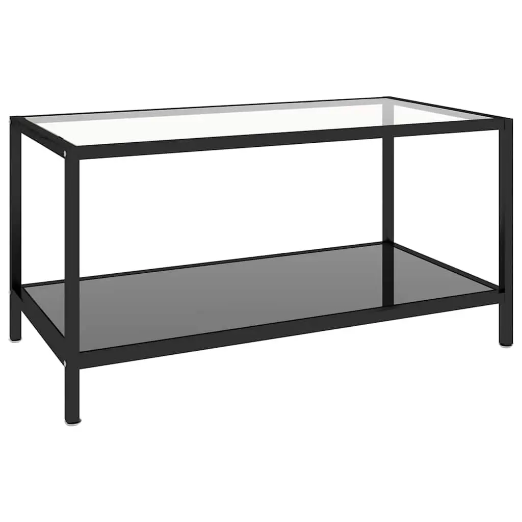 Tea Tables Industrial Style Set of 2 Black Tempered Glass Top Powder Coated Steel Frame Nesting