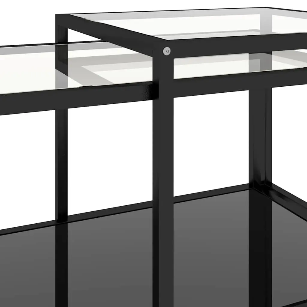 Tea Tables Industrial Style Set of 2 Black Tempered Glass Top Powder Coated Steel Frame Nesting