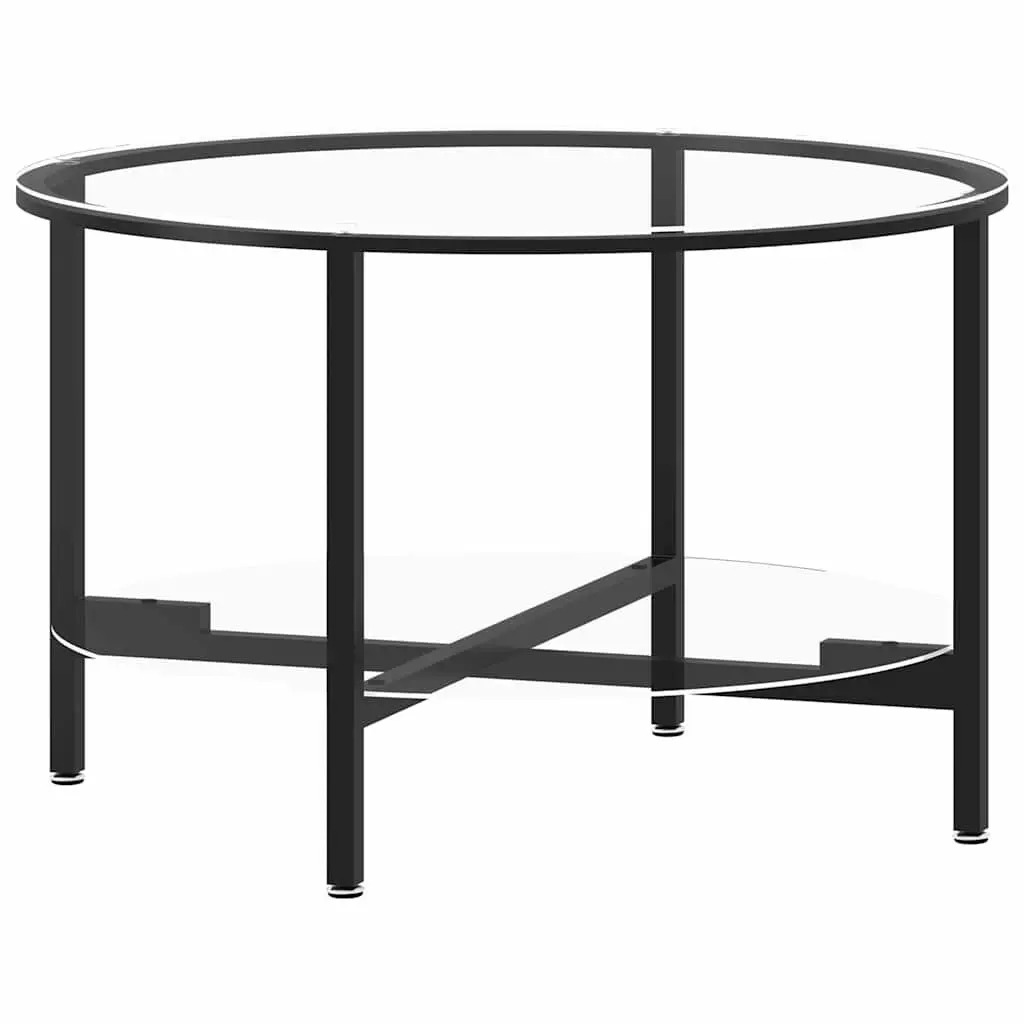 Black Round Tea Table with Tempered Glass Top