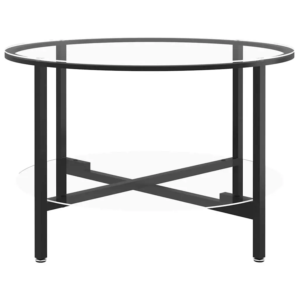 Black Round Tea Table with Tempered Glass Top