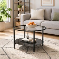Modern Black Glass End Table with 2-Tier Storage