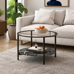 Modern Black Marble Glass Top Tea Table 70cm