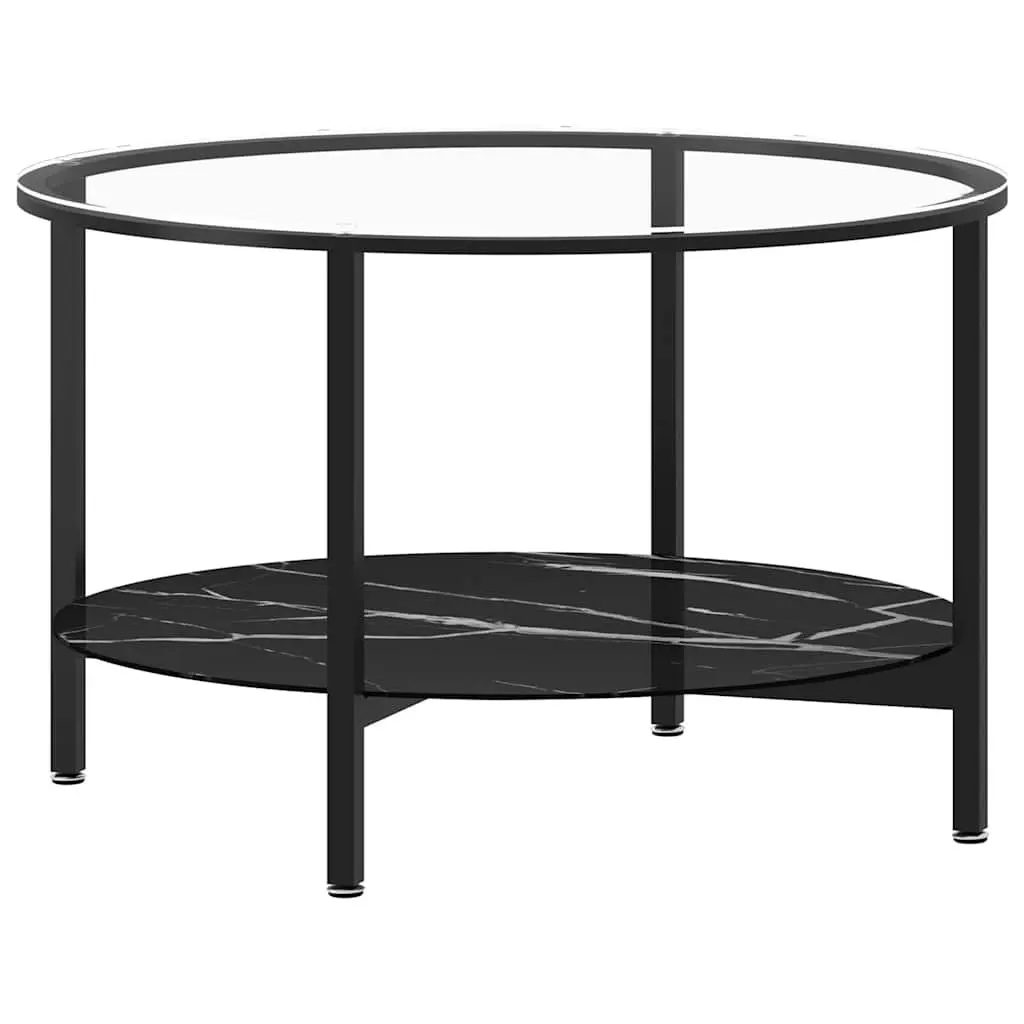 Black Marble Glass Top Tea Table 70cm