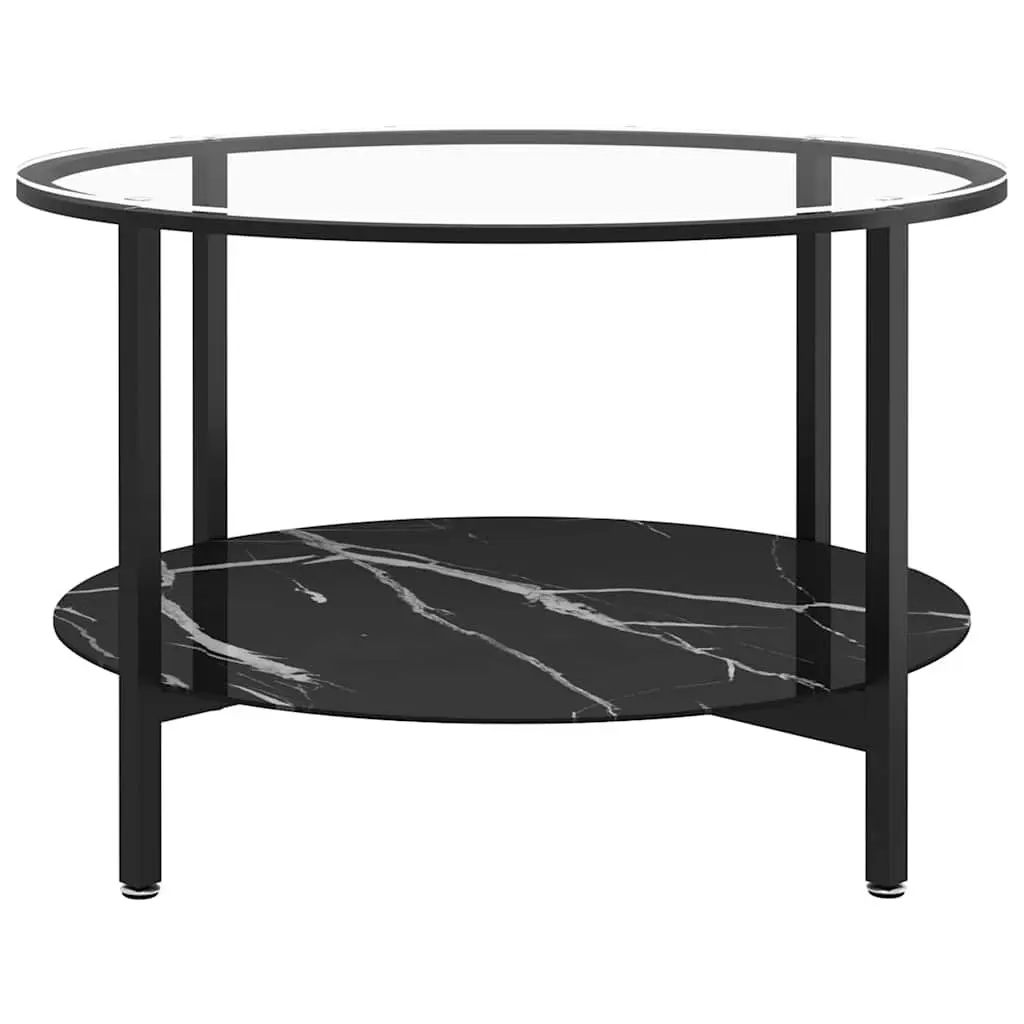 Black Marble Glass Top Tea Table 70cm