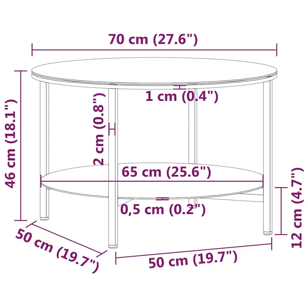 Black Marble Glass Top Tea Table 70cm