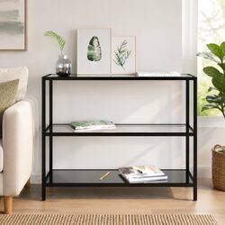 Black Corner Storage Shelf with Tempered Glass