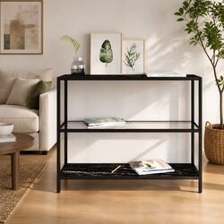 Stylish Tempered Glass Black Marble Corner Shelf