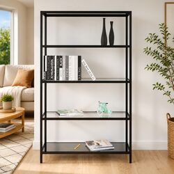 Elegant Black Tempered Glass Shelf Bookcase