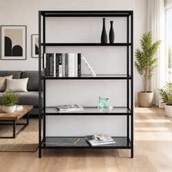 Black Marble Corner Shelf with Tempered Glass Design