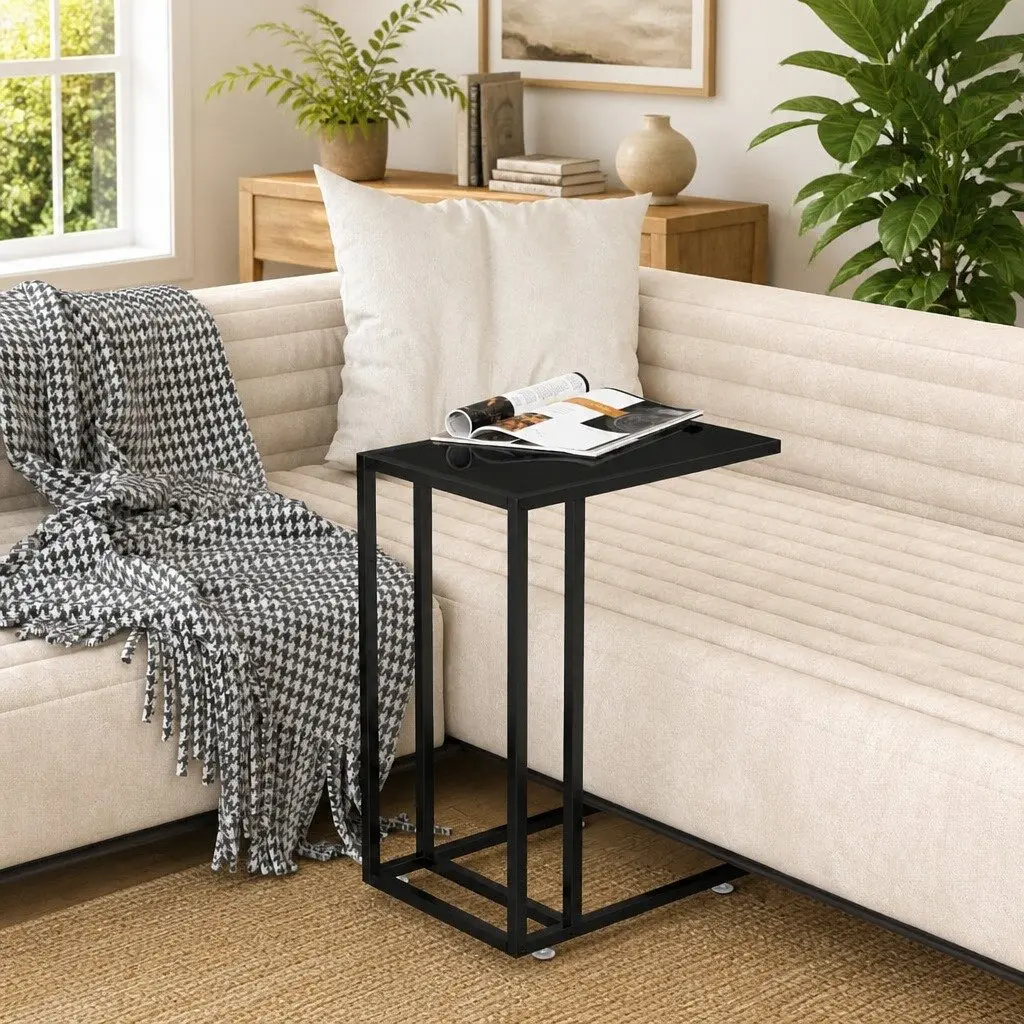 Black Tempered Glass Computer Side Table for Living Rooms