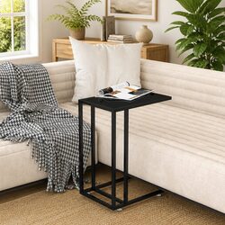 Black Tempered Glass Computer Side Table for Living Rooms