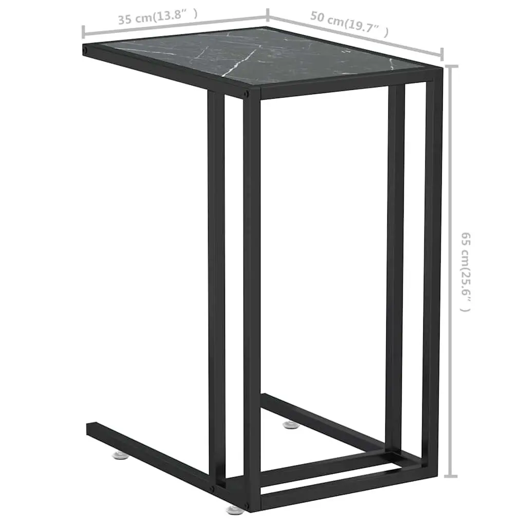 Computer Side Table End Table Black Marble Tempered Glass Iron Frame Living Room