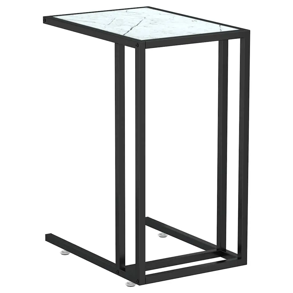 Computer Side Table White Marble Top Tempered Glass End Table Powder-coated Iron Frame