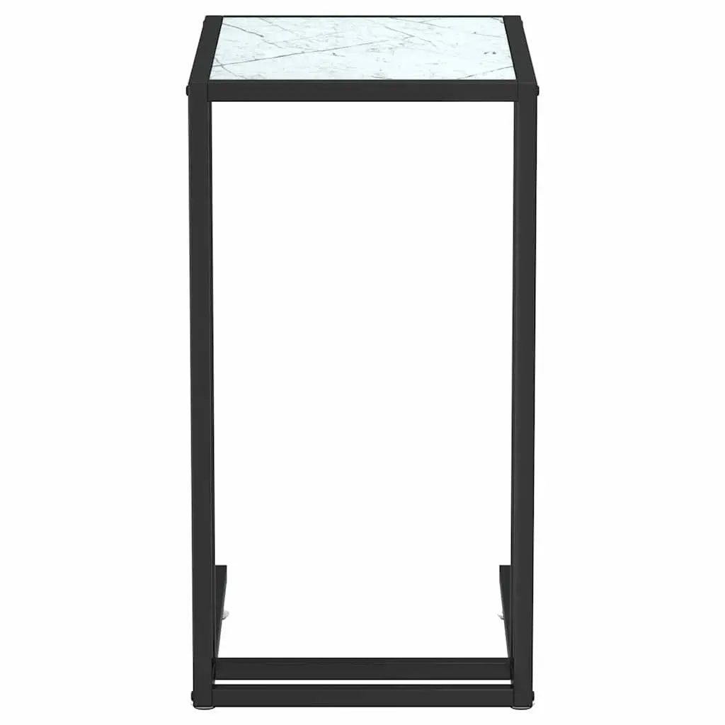 Computer Side Table White Marble Top Tempered Glass End Table Powder-coated Iron Frame