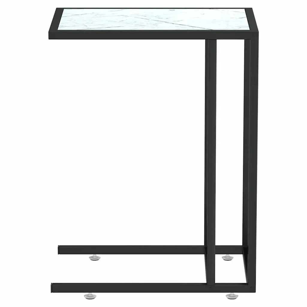 Computer Side Table White Marble Top Tempered Glass End Table Powder-coated Iron Frame