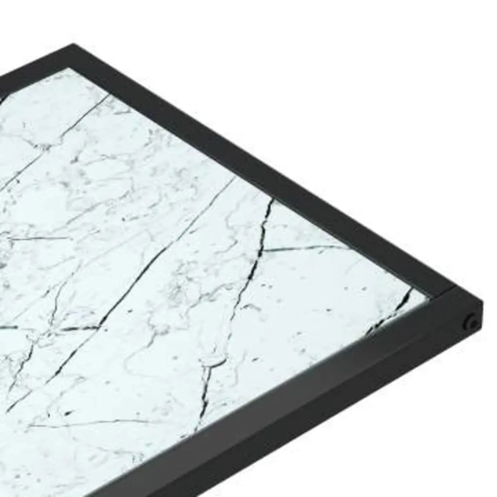 Computer Side Table White Marble Top Tempered Glass End Table Powder-coated Iron Frame