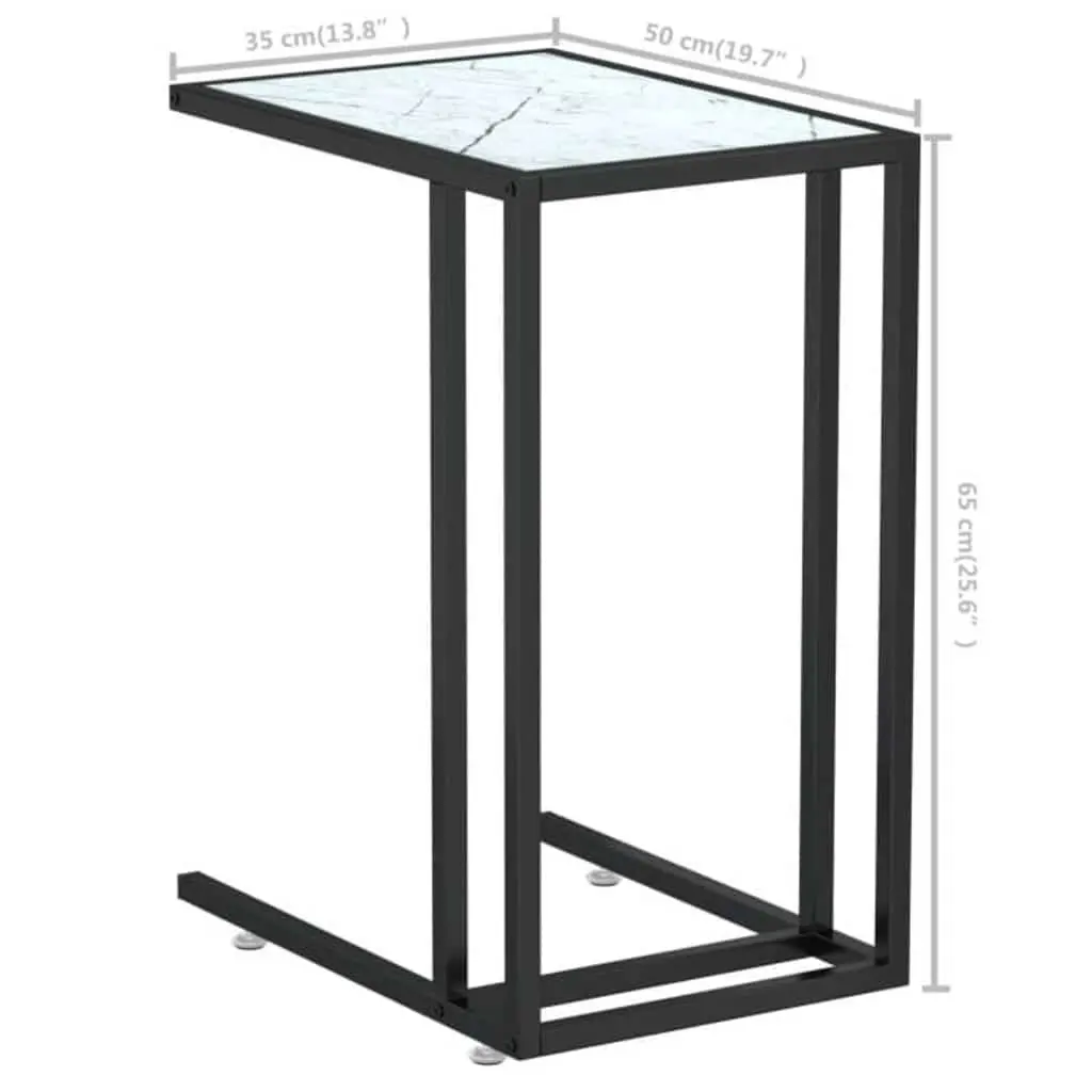 Computer Side Table White Marble Top Tempered Glass End Table Powder-coated Iron Frame