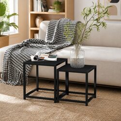Set of 2 Black Industrial End Tables for Living Spaces
