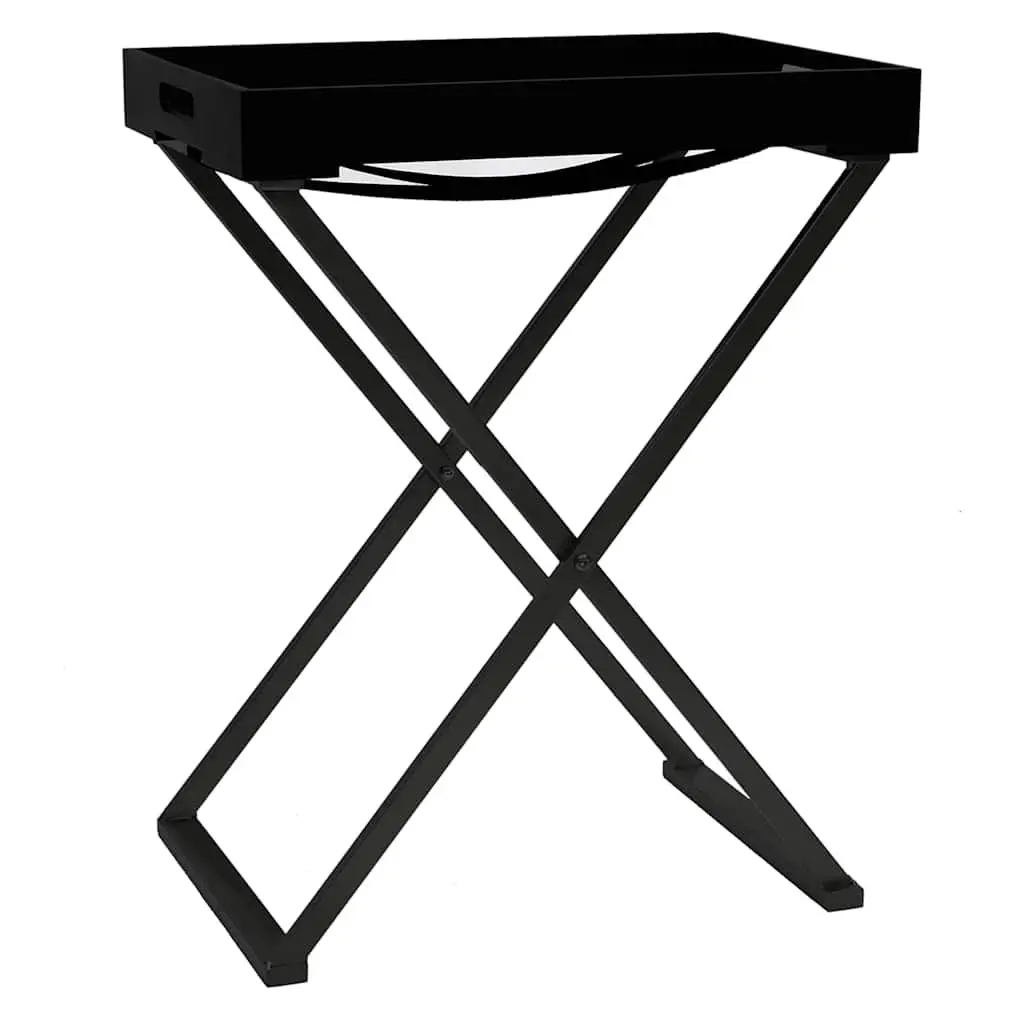 Folding Side Table Black Compact Accent End Table Indoor Outdoor MDF Iron