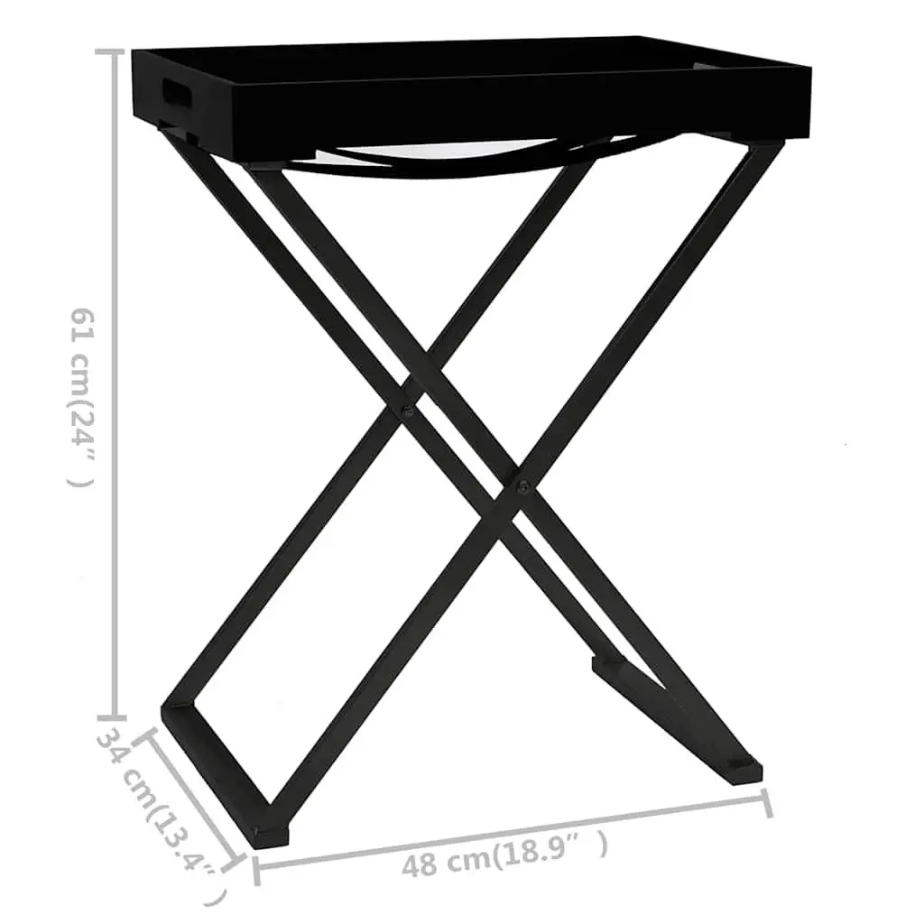 Folding Side Table Black Compact Accent End Table Indoor Outdoor MDF Iron